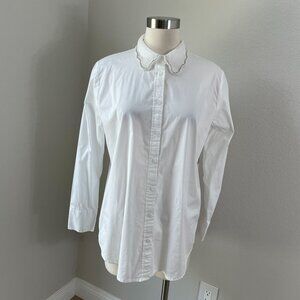 NEW Jason Wu Womens Medium White Long Sleeve Button Up Shirt Embellished Collar